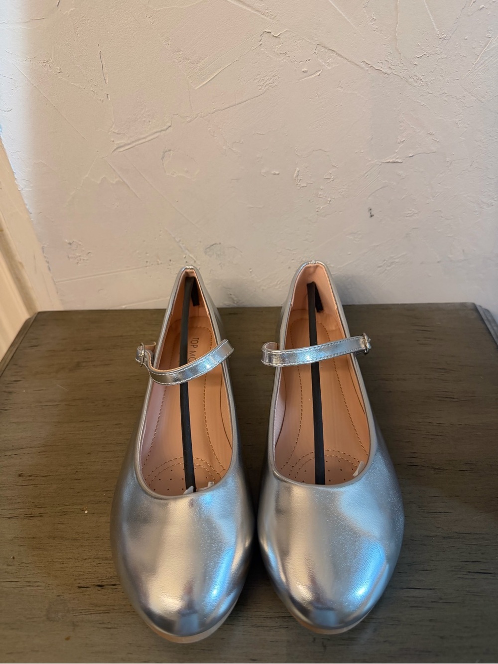 TOP Moda Silver Mary Jane Flats with Strap